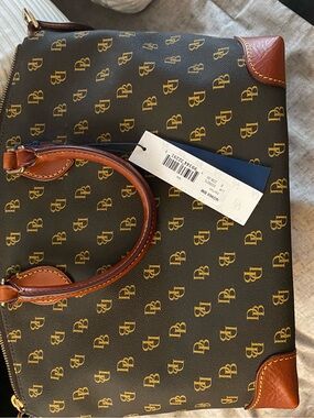 Dooney & Bourke Brown Logo Briefcase with Tan Leather Trim